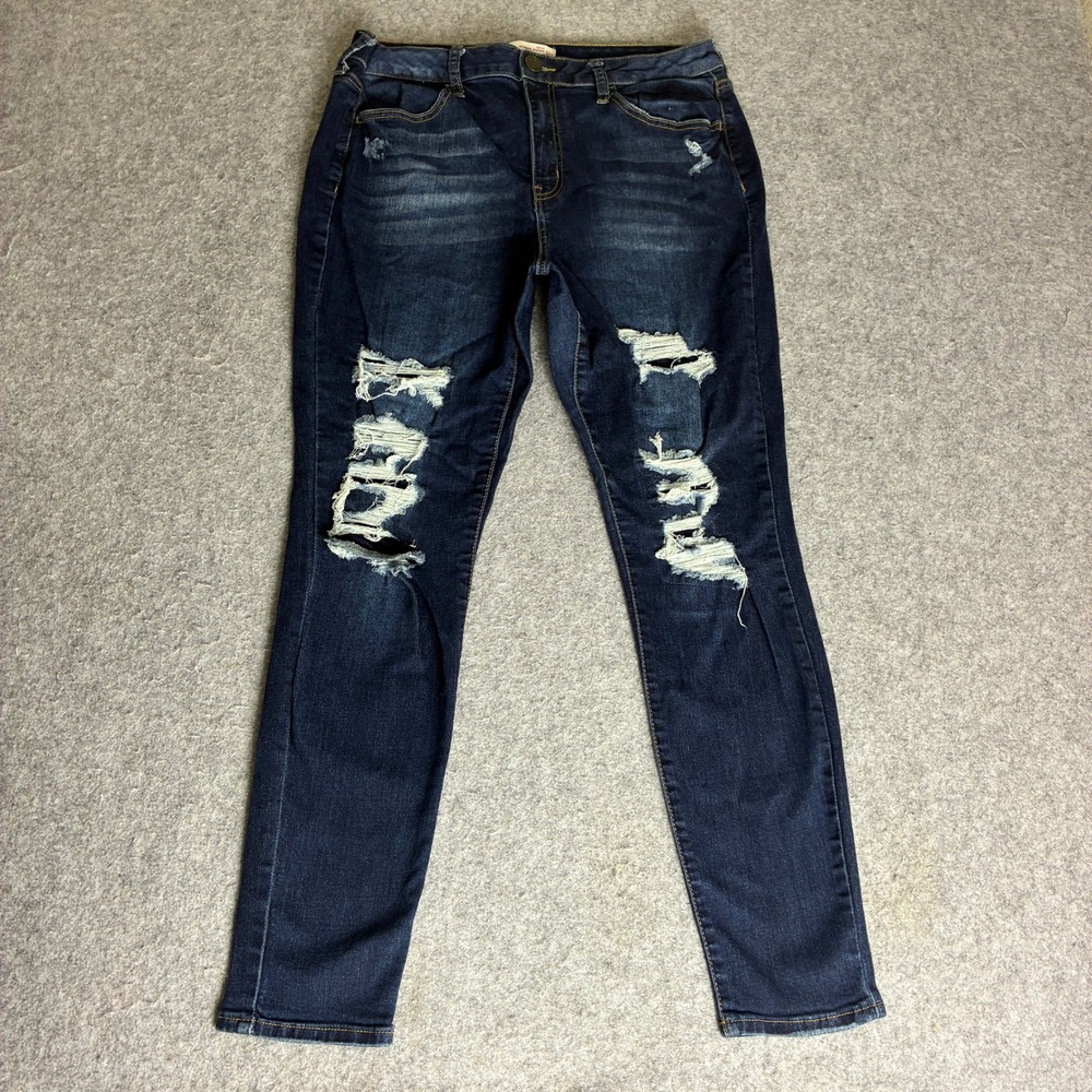 SO Womens 15 30x28 High Rise Ultimate Jegging Dark Wash Distressed Ripped Jeans